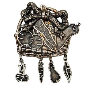 Gardeners Basket Veggies Vegetables Dangles Gift Vtg Cottagecore Grandmacore 2"